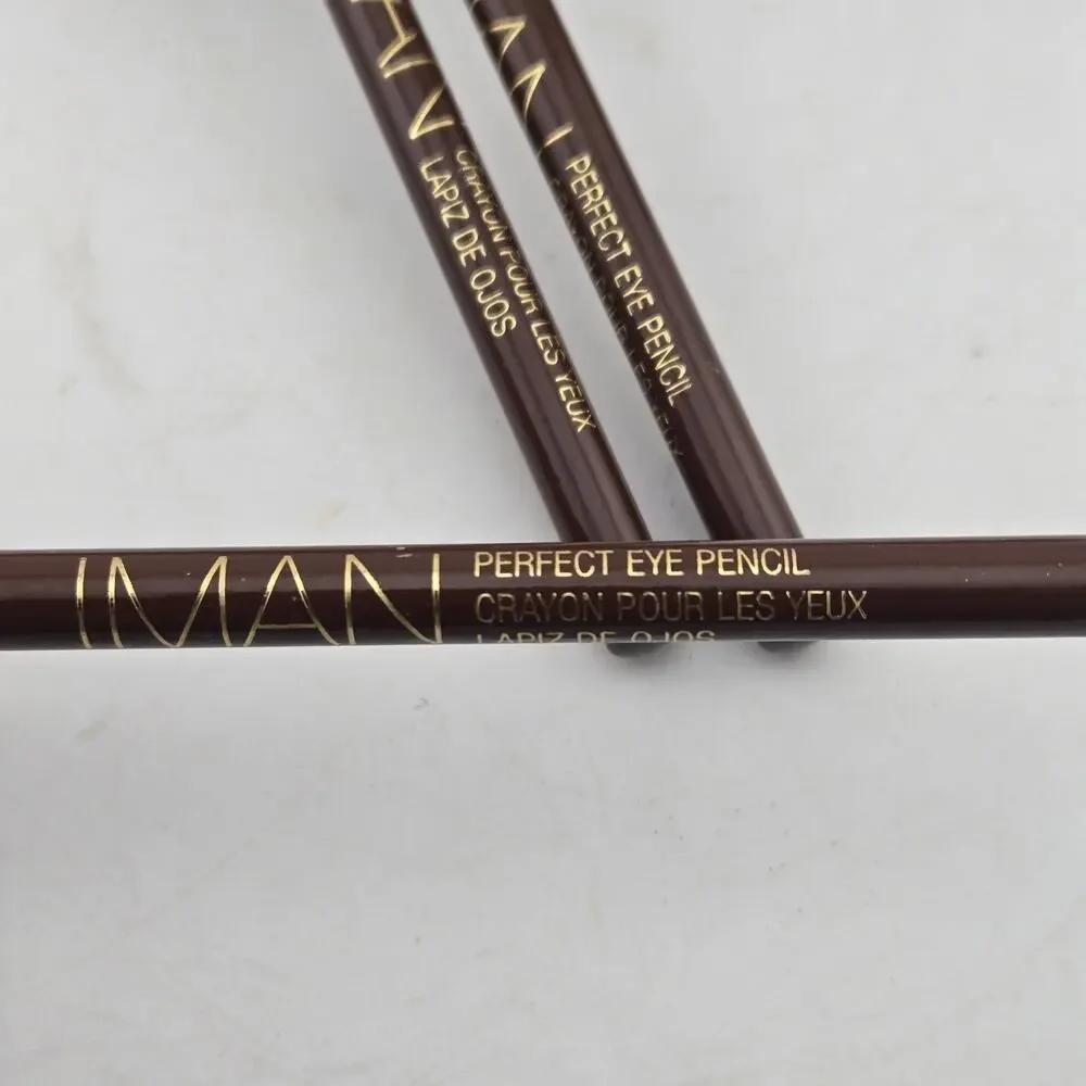 IMAN Perfect Eye Pencil Eyeliner Lot Of 3 Black Shimmer w/ Sharpener Cap .05 Oz
